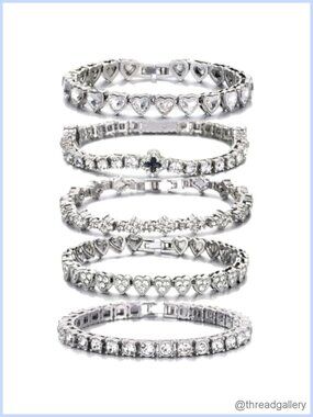 5PCS Diamond Tennis Bracelet Set for Women, Gold/Silver Plated Bangle Cuff
